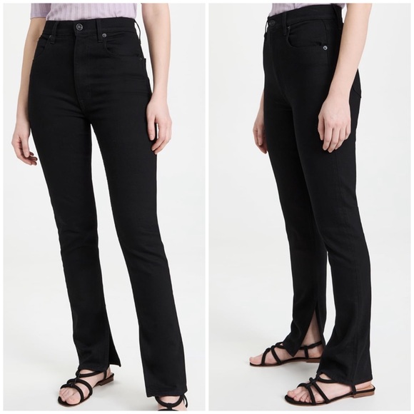 SLVRLAKE Beatnik Jeans Black Split Hem High Rise Straight Leg Size 26 - Picture 1 of 6